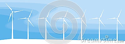 White wind turbines on a blue background Vector Illustration